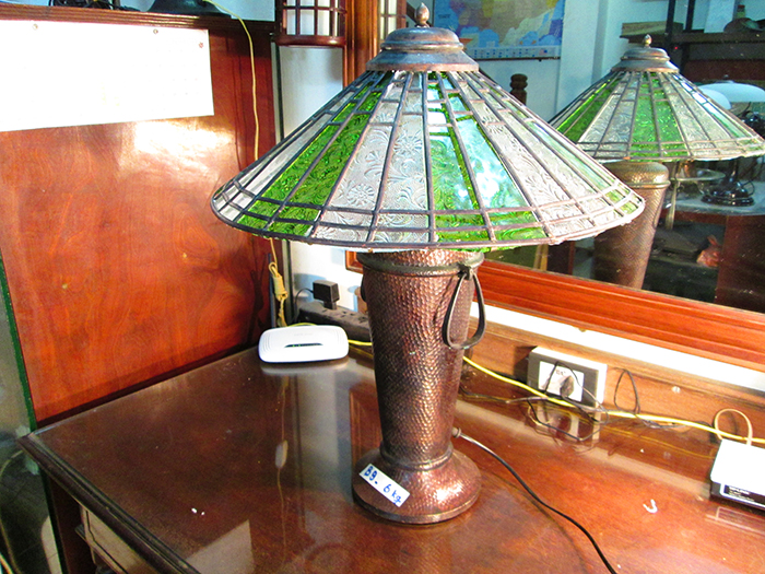 Antique Victorian signed bradley and hubblard slag glass lamp light