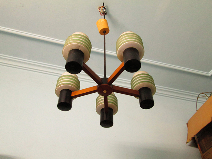 Green glass wooder base Ceiling Lamp