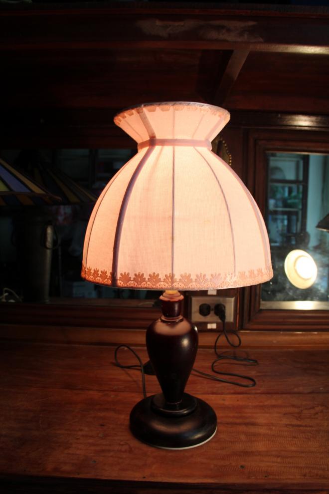 Snow White Shade with wooden base.