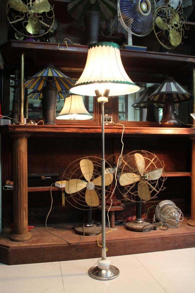 Milky white with green line iron base standing lamp