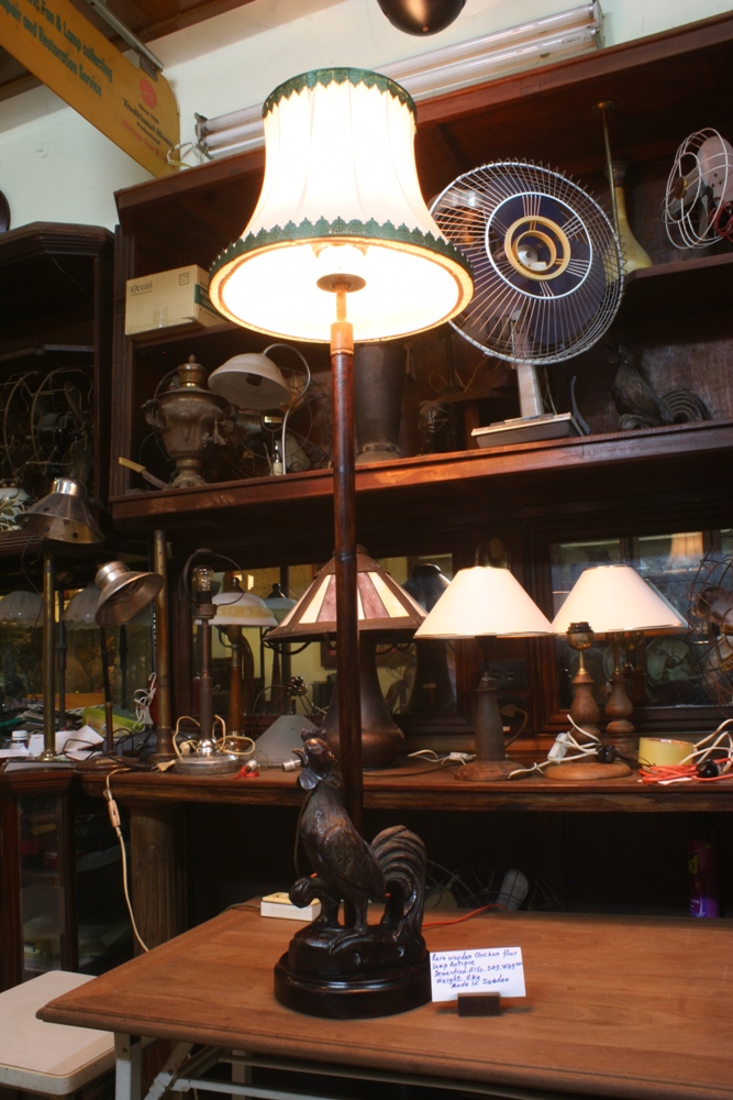 Rare wooden chicken floor lamp antique